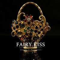 Broche de luxe haut de gamme en cristal multicolore en forme de panier de fleurs, élégante, pour femme, cadeau de mariage ou de fête, bijou de mode personnalisé