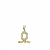YJ10-6410 Collier pendentif lettre Oblock style Hip Hop, tendance, en alliage de zinc plaqué or, avec chaîne en corde style bouddhiste