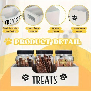 Wooden <b>Dog</b> Treat <b>Storage</b> <b>Box</b> Rectangular Solid Wood Multi Functional Pet Food Container Desktop Standing Type - Product Image 4