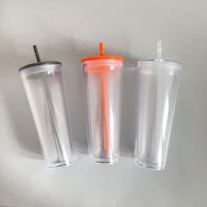 Vaso Brillante Transparente Naranja y Negro que Brilla en la Oscuridad, Vaso de Plástico Acrílico de Doble Pared con Orificio en la Base - Product Image 4