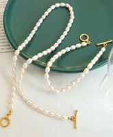 Ensemble de bijoux personnalisé en perles d'eau douce, collier et bracelet, fermoir OT en acier inoxydable, pour femmes