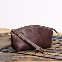 Nouvel Arrivage : Porte-monnaie Pochette Femme en Cuir Véritable avec Fermeture Éclair, Organisateur en Cuir Tanné Végétal