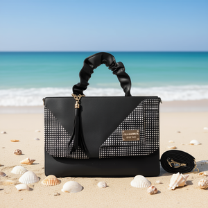 Sac cabas pour femme Fana Mirta, noir, grande capacité, cuir véritable, motif à pois, bandoulière amovible, utilisation plage - Product Image 2