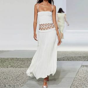 Vestido Maxi Sexy de Verano para Mujer, Estilo Casual, con Tirantes Finos, Pliegues, Abertura Lateral y Detalle de Trenzas, Color Blanco, OEM - Product Image 4