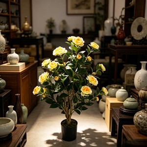Élégante et délicate fleur de camélia jaune avec des pétales volumineux superposés pour la décoration de banquets, les vitrines, les chambres et les jardins. - Product Image 3