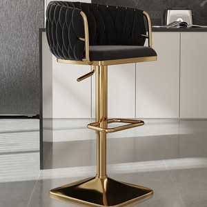 Tabourets de bar modernes en métal nordique de luxe en velours doré, <span class=keywords><strong>chaise</strong></span> pivotante <span class=keywords><strong>haute</strong></span> pour la salle à manger et le hall, meubles de <span class=keywords><strong>cuisine</strong></span> avec table - Product Image 4