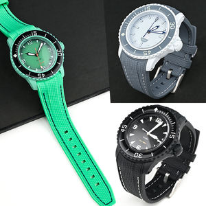 Bracelet de montre en caoutchouc Offre Spéciale pour <span class=keywords><strong>Swatch</strong></span> Blancpain Bracelet de remplacement en caoutchouc TPU à extrémité incurvée 22mm pour bracelet de montre 5 OCEANS - Product Image 3