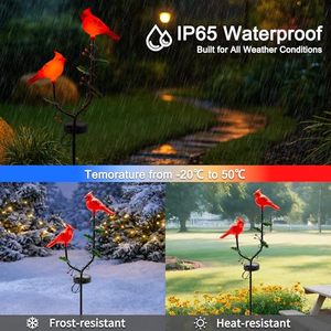 Lampes solaires Cardinal pour jardin, figurines d'oiseaux rouges, lampes solaires LED, piquets de jardin en fer, lumières décoratives parfaites pour la cour - Product Image 5