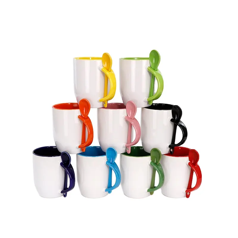 Özel hediyeler 12oz iç renk süblimasyon boş kaşık kahve kupa ev dekorasyon için
