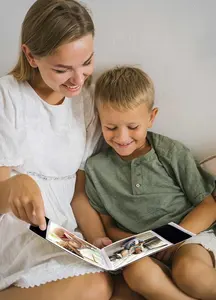 Großhandel Leder Fotoalbum Buch Druck Hochzeit wiederverwendbare Kunststoffeinsatz Album Familienfoto Erinnerung Platte Alben speichert Geschenke