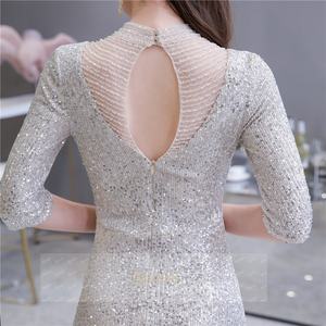 Ruolai 26454 Elegante <span class=keywords><strong>Abito</strong></span> da Sera a Sirena con Ricche Applicazioni di Perline e Paillettes, Lussuoso Vestito da Cerimonia <span class=keywords><strong>Lungo</strong></span> con <span class=keywords><strong>Mezze</strong></span> <span class=keywords><strong>Maniche</strong></span> Brillanti - Product Image 4