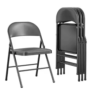 Cheap Wholesale Home Garden Office Meeting Black Leather Padded Metal Pipe Folding Chairs for Events