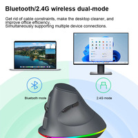 Ratón Ergonómico Vertical Inalámbrico Recargable, Bluetooth 2.4G, Modo Dual, Óptico, RGB Colorido, para Juegos, Oficina y Computadora