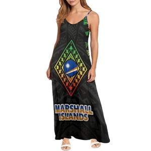 Drop Shipping gradiente polinesiano tribale Marshall Casual alla moda senza maniche Plus Size ampio abito lungo a Spaghetti nero - Product Image 2