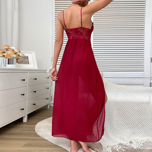 Nouveau été en <span class=keywords><strong>mousseline</strong></span> de soie décontracté confortable amusant maille Perspective broderie femmes Sexy dentelle sangle jupe de couchage - Product Image 3