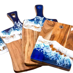 Thớt gỗ keo Acacia thủ công cỡ lớn, họa tiết sóng biển, làm từ chất liệu thân thiện với môi trường, có tay cầm. - Product Image 5