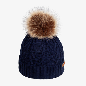Stylish Custom Warm <strong>Fleece</strong> <strong>Lined</strong> Knitted Soft Ski Cuff Cap with Pom Pom <strong>Bobble</strong> <strong>Hat</strong> for Women - Product Image 1