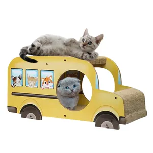 เตียงรูปทรงรถบัสของเล่นแมวลูกฟูกสำหรับแมวบ้านแมวที่ลับเล็บสำหรับพักผ่อน