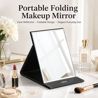 Miroir de maquillage pliable portable en cuir PU à une face avec support réglable pour le bureau, les voyages, les cosmétiques ou la coiffeuse
