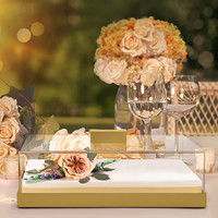 Vente en gros d'usine plateau carré doré personnalisé de haute qualité plateau de stockage fête mariage gâteau alimentaire plateau en acrylique avec couvercle