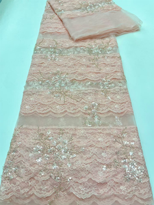 NI.AI Nouveau design <span class=keywords><strong>France</strong></span> Dentelle perlée dorée <span class=keywords><strong>en</strong></span> maille avec sequins et perles Tissu <span class=keywords><strong>en</strong></span> dentelle filet pour matériaux de robes de mariée - Product Image 4