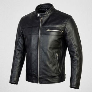 Blouson de moto en cuir véritable pour homme, col montant, fermeture éclair, respirant, coupe-vent, hiver, 300g, OEM personnalisé - Product Image 1