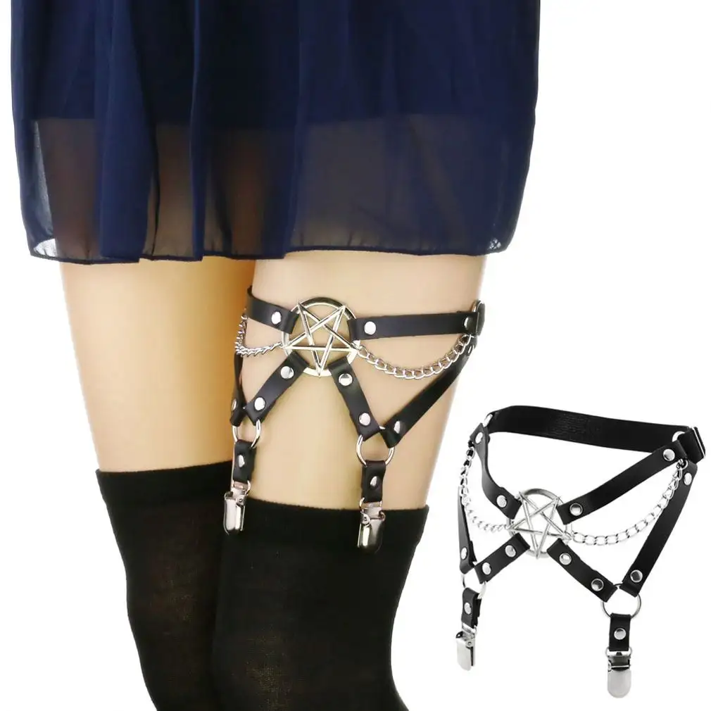 Nouveau harnais jarretière élastique Goth pentagramme cuir Cage porte-jarretelles Bondage harnais femmes Sexy jarretelles jambe bas ceinture