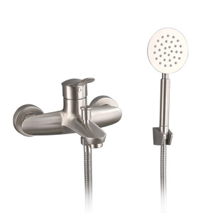 304 Stainless Steel Wall Mount Double Handle Bathtub Mixer Faucet High Pressure Ceramic Valve Core Rain Shower <b>Head</b> Oval - Product Image 2