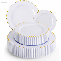 Assiettes en plastique blanches SANOSH sans BPA avec bordure dorée, 10 et 7 pouces, pour mariages, assiettes jetables de qualité supérieure, résistantes, élégantes pour réceptions