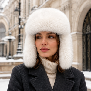 Chapeau aviateur en fausse fourrure de couleur unie pour femme, chapeau chaud d'hiver style russe avec protection pour les oreilles, chapeau en fourrure Lei Feng - Product Image 1