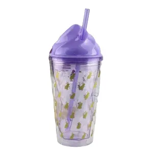 ドーム蓋とストロー付きの卸売Coloful光沢のある再利用可能なプラスチックアイスクリームカップ