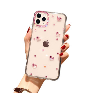 Custodia per telefono creativa da donna antiurto in gel di silicone trasparente a copertura totale con strass a forma di <span class=keywords><strong>cuore</strong></span> fatta a mano per 16/17 Pro Max - Product Image 5