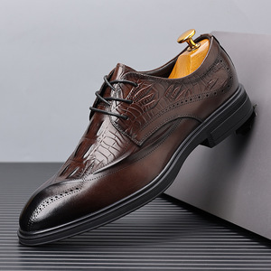 Chaussures décontractées noires en cuir véritable à bout pointu, lacets, semelle extérieure en caoutchouc antidérapante, semelle intermédiaire en EVA, solides, vente en gros - Product Image 3