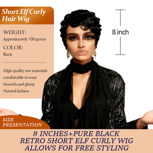 <span class=keywords><strong>Perruque</strong></span> courte synthétique sans colle, brun foncé, 8 pouces, vente en gros, fibre protéinée haute température, <span class=keywords><strong>vintage</strong></span>, bouclée noire - Product Image 3