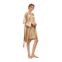Robe de chambre élégante pour femme en soie de mûrier 100 %, col en V, manches longues, pour l'été et l'automne, peignoir de luxe, vêtements de détente