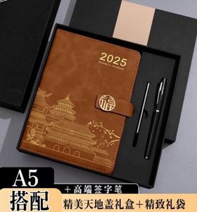 Customized Logo 2025 A3 <b>Planner</b> Business Luxury Hardcover Notebook Journals Gift Set PU Leather <b>A5</b> with Sewing Binding - Product Image 2