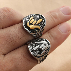 Anillo con gesto de mano, de acero de titanio, en colores plata y oro, estilo punk, joyería para hombres y mujeres, accesorio de moda. - Product Image 2