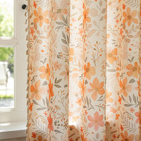 Voilages à imprimé floral orange pastel avec bordure à pompons, filtrant la lumière, pour chambre et salon