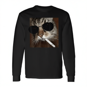 Cat Meme Gangster Cat Long <b>Sleeve</b> T-Shirt With Sunglasses And <b>Cigarette</b> Print - Product Image 2