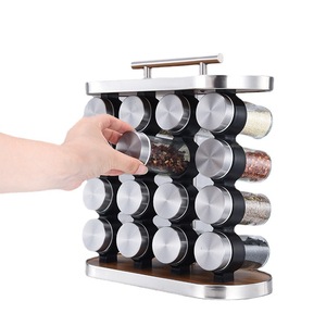 <span class=keywords><strong>Estante</strong></span> Giratorio de Acero Inoxidable <span class=keywords><strong>para</strong></span> Especias con Juego de Frascos de Vidrio, Organizador de <span class=keywords><strong>Cocina</strong></span> Colgante de Madera - Product Image 2