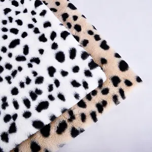 Fonte de fábrica, moda macia personalizada, estampada, design de leopardo, coelho, pele falsa, 100% poliéster, envoltório, tecido de malha para casaco