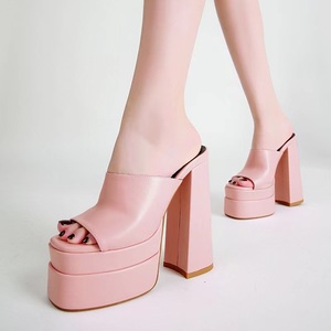 Thick Heel Women's <b>Shoes</b> 2022 Spring Waterproof Platform Sandals One-line slippers Hate the High Sandals Women - Product Image 2