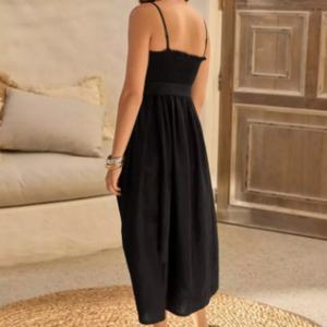 <b>Top</b> Selling Linen Blend Midi Dress Women's Spaghetti Strap Smocked Bust A-Line Summer Dress - Product Image 2