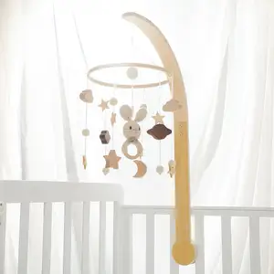 2024 Latest Baby Crib Mobile Decoration Handmade Detachable Animal Rabbit Crochet Rattle Bed Bell Musical Wood Felt Hanging Toy