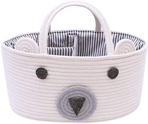 Animal Design Baby Diaper Caddy Organizer Bag WIth Divider Custom Nursery Cotton Rope Storage Basket For Car Organizer