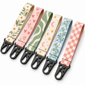 Porte-clés personnalisé en tissu imprimé avec dragonne courte et fermoir métallique OEM ODM - Product Image 1