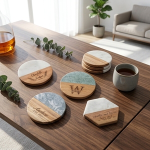 Sottobicchieri Rotondi Personalizzati <span class=keywords><strong>in</strong></span> Marmo e <span class=keywords><strong>Legno</strong></span> |   Portabicchieri Resistenti al Calore per Casa e Ufficio - Product Image 1
