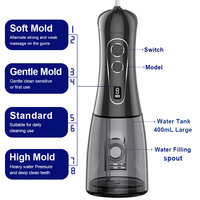 Wiederaufladbarer IPX7 Zahnreiniger für Alle Mundgesundheitszustände Reise-Munddusche 400ML Abnehmbarer Wassertank 8 Modi Tragbar