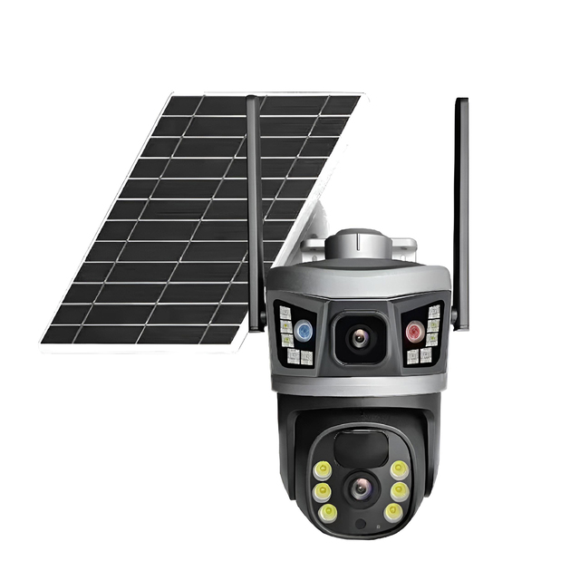 3K 6MP Dual Screen 4G Solar Battery Powered Camera Outdoor Dual Lens Auto Tracking PTZ Security Camera V380 Pro APP
