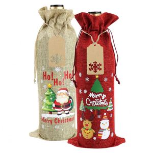 Eco-Friendly Jute Wine Gift Bags <b>Drawstring</b> Retro Plain Design Durable Customizable for Christmas - Product Image 1
